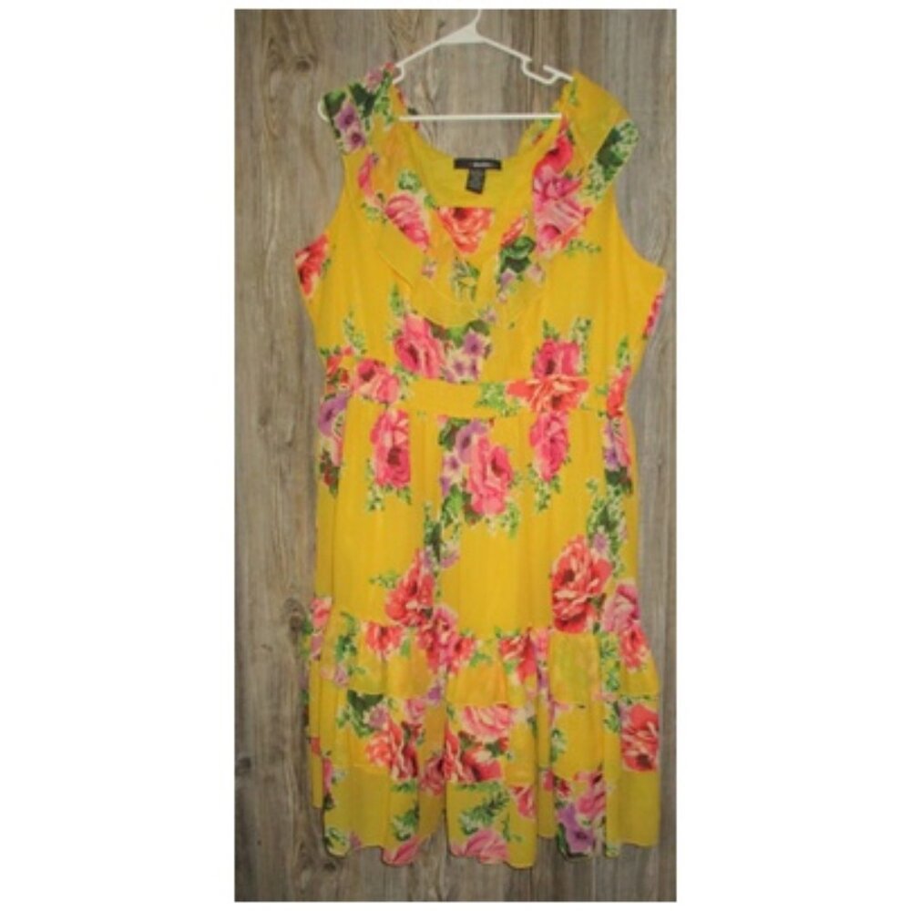 Denim 24/7 Yellow Floral Sleeveless Midi Dress
